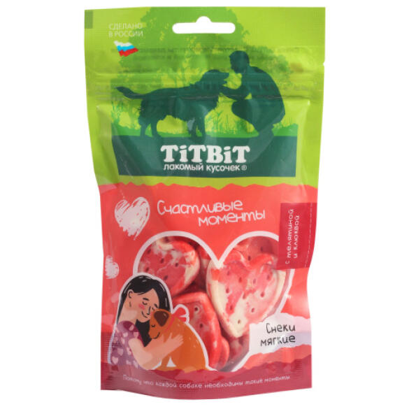 100г Лакомство TitBit "Счастливые моменты" для собак мягкие снеки с Телятиной и Клюквой
