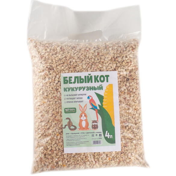 Наполнитель "Белый кот" кукурузный средней фракции, 4л