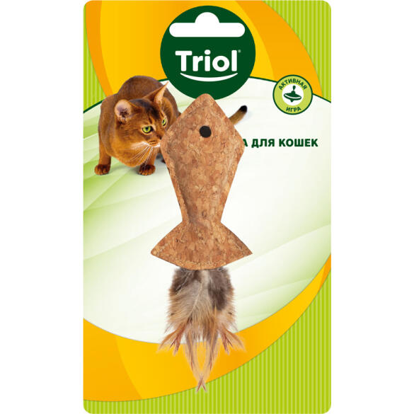 Игрушка Triol NATURAL для кошек из пробковой коры "Рыбка с перьями", 95/135мм