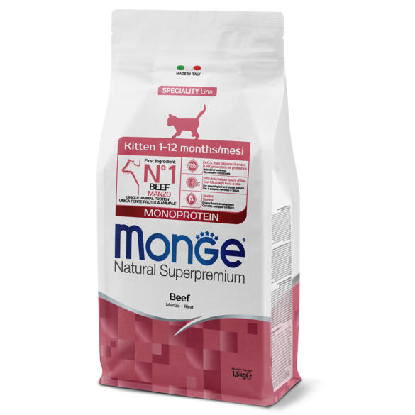 1,5кг Корм Monge Kitten Monoprotein Beef для котят и беременных кошек с Говядиной