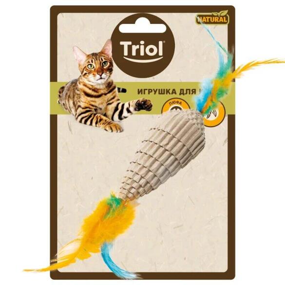 Игрушка Triol NATURAL для кошек из гофрокартона "Конус с перьями", 80/220мм