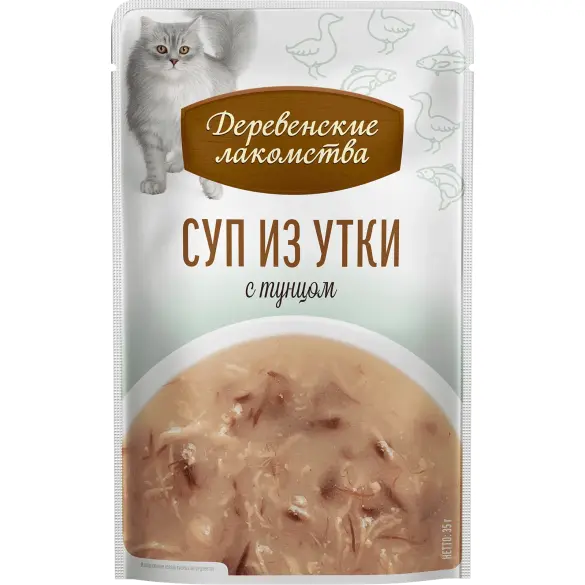 4*35г Лакомство "Деревенские лакомства" для кошек суп из Утки с Тунцом