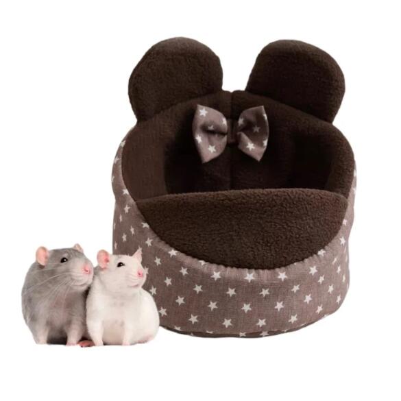 Лежанка LOORI Мини для грызунов с ушками Коричневые звёзды, 12*16см