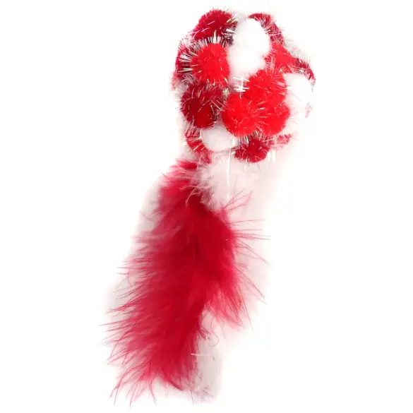 Игрушка Petpark Мяч Пон-Пон для кошек с перьями Красный, 24см