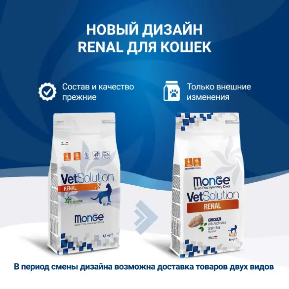1,5кг Корм Monge VetSolution Cat Renal Ветеринарная диета для кошек с заболеваниями почек