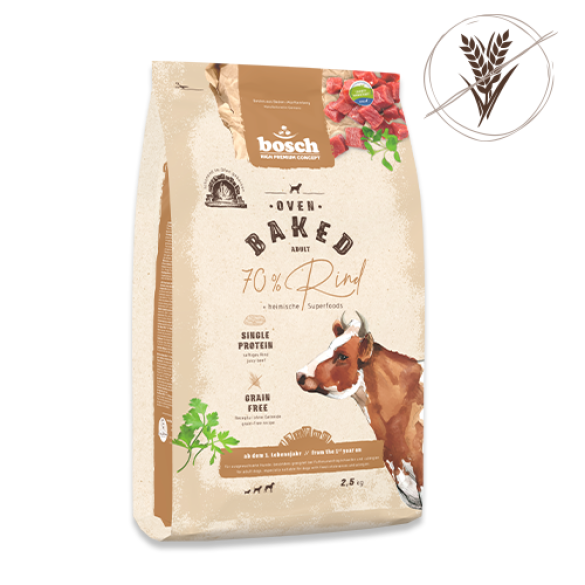 0,8кг Корм Bosch Oven Baked монопротеиновый беззерновой из печи для взрослых собак с чувствительным пищеварением с Говядиной