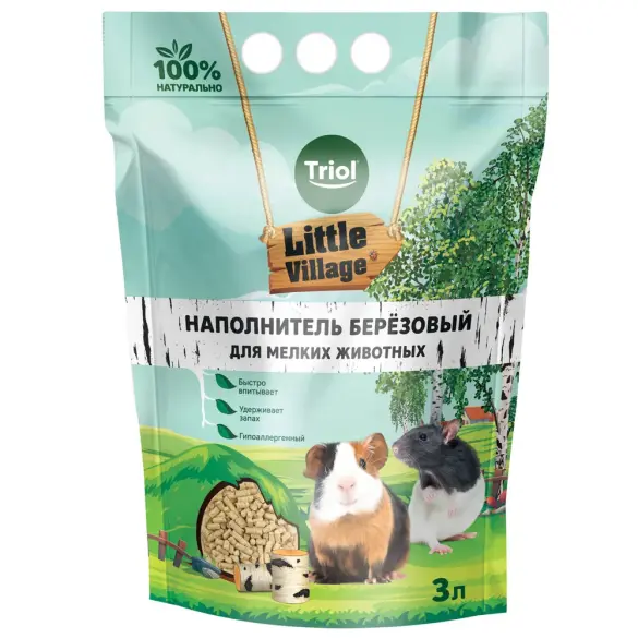 Наполнитель Triol LITTLE VILLAGE для мелких животных Березовый, 3л