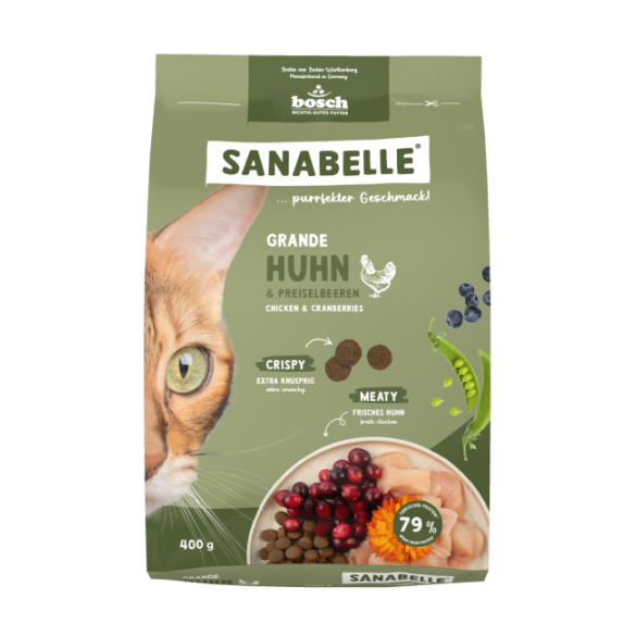 0,4кг Корм Bosch Sanabelle Grande chicken & cranberries Life для взрослых кошек крупных пород с Курицей и клюквой