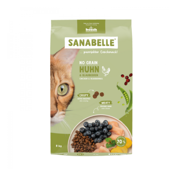 8кг Корм Bosch Sanabelle No Grain chicken & blueberries Life беззерновой для взрослых кошек с Курицей и черникой