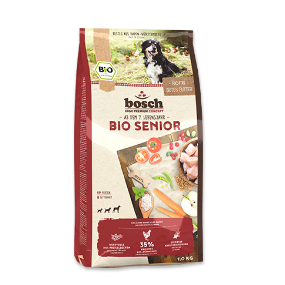1кг Корм Bosch HPC BIO Organic Senior для пожилых собак всех пород с Курицей и клюквой