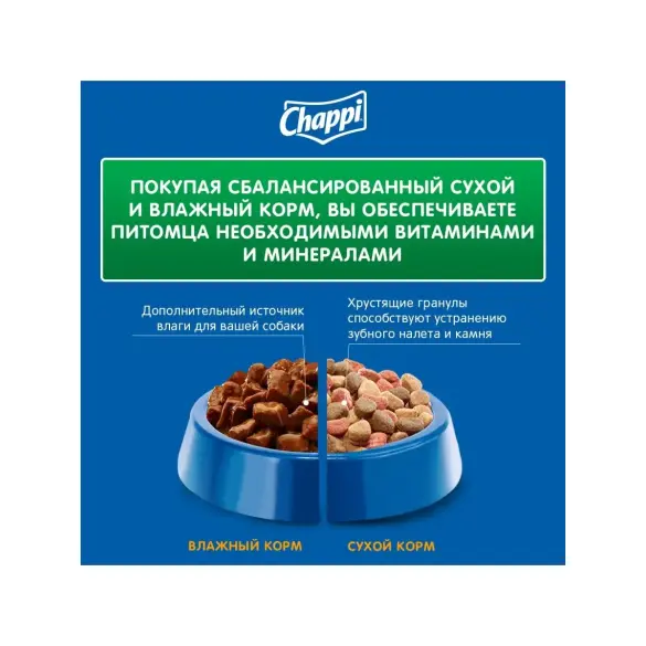600гр Корм CHAPPI для взрослых собак мясное изобилие с травами