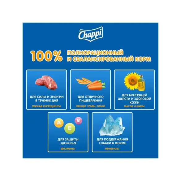 600гр Корм CHAPPI для взрослых собак с Говядиной по-домашнему