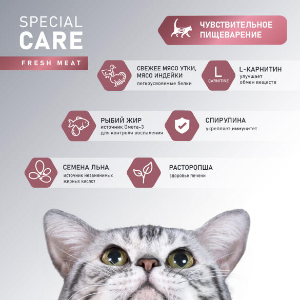 10кг Корм Award SPECIAL CARE Sensitive Digestion для взрослых кошек с чувствительным пищеварением со свежим мясом Утки