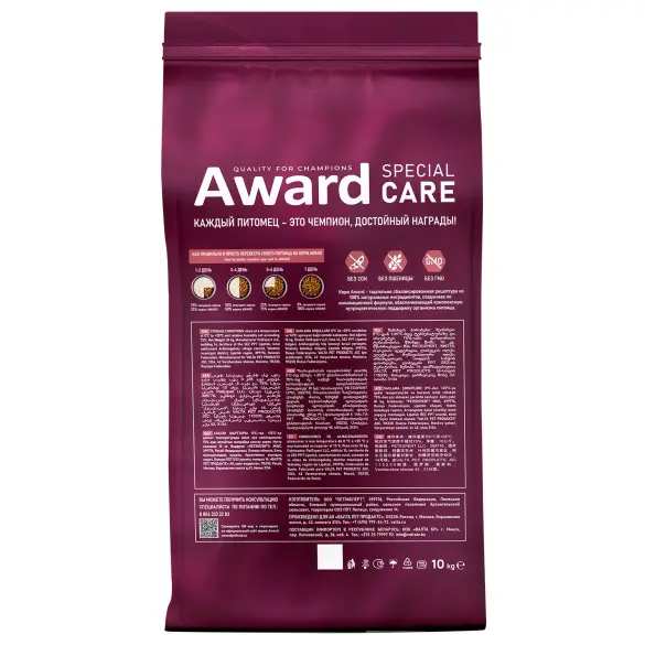 10кг Корм Award SPECIAL CARE Sensitive Skin&Coat для взрослых кошек для здоровой кожи и шерсти со свежей белой Рыбой
