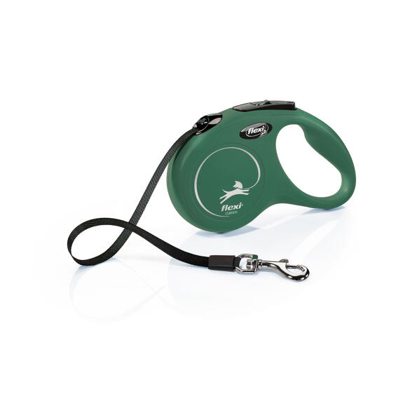 Поводок-рулетка Flexi New Classic Compact для собак ременной S 15кг 5м, Зелёный