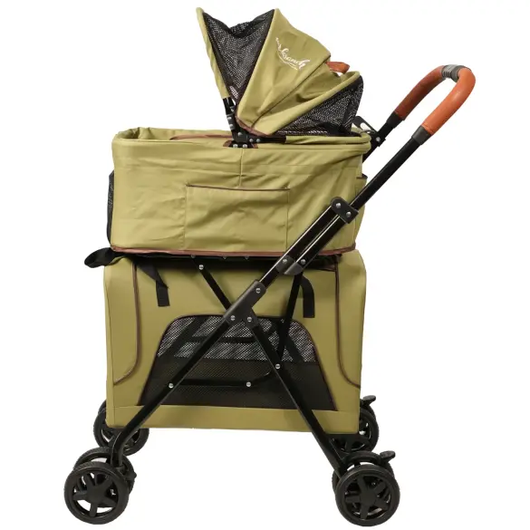 Коляска прогулочная Mr.Kranch двойная повышенной проходимости для собак и кошек 10+10кг, Оливковая
