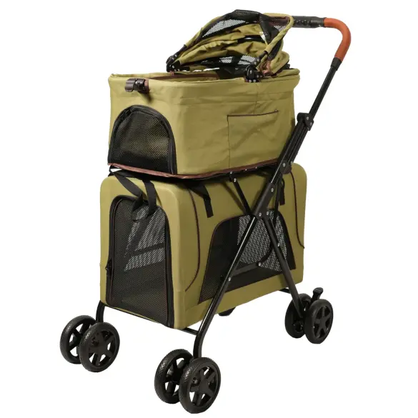 Коляска прогулочная Mr.Kranch двойная повышенной проходимости для собак и кошек 10+10кг, Оливковая