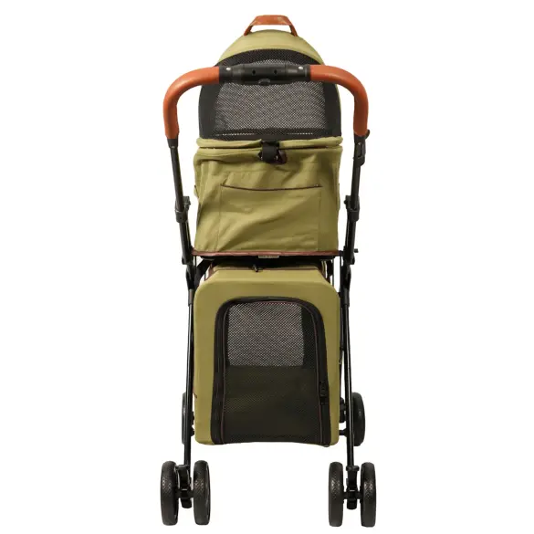 Коляска прогулочная Mr.Kranch двойная повышенной проходимости для собак и кошек 10+10кг, Оливковая