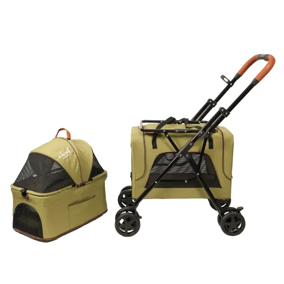 Коляска прогулочная Mr.Kranch двойная повышенной проходимости для собак и кошек 10+10кг, Оливковая