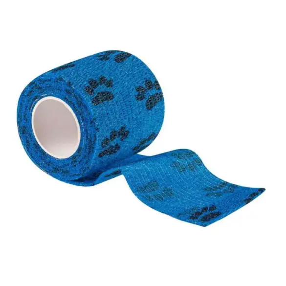 Бинт VETЗАБОТА ветеринарный самофиксирующийся Синий с лапками, 10см*4,5м