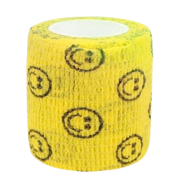 Бинт VETЗАБОТА ветеринарный самофиксирующийся Жёлтый Смайл, 5см*4,5м