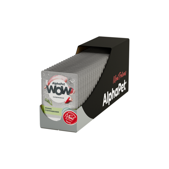 85г Влажный корм AlphaPet WOW для кошек с чувствительным пищеварением Кролик с потрошками ломтики в соусе