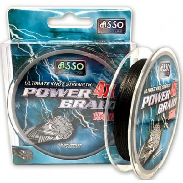 Шнур плетеный ASSO POWER BRAID 4x PE Черный, 150м 0,14мм