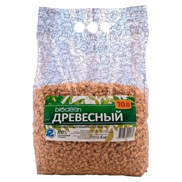 Древесный наполнитель "Bioclean" для кошек, 10л (4кг)