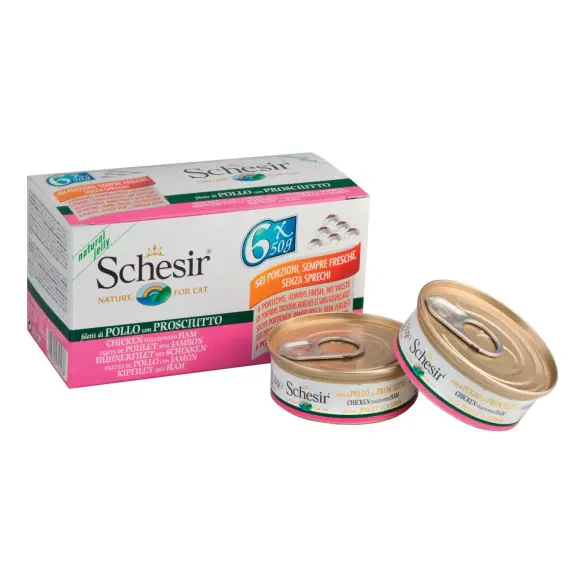 50г Консерва Schesir для кошек Курица с ветчиной
