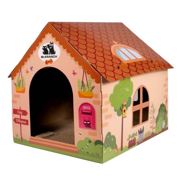 Когтеточка-домик Mr.Kranch для кошек из картона с кошачьей мятой Бежевая, 41,5*39,4*38,5см