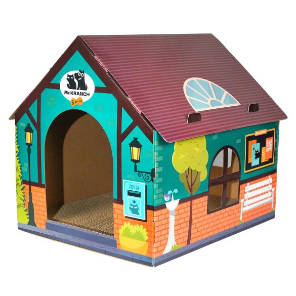 Когтеточка-домик Mr.Kranch для кошек из картона с кошачьей мятой Зелёная, 41,5*39,4*38,5см