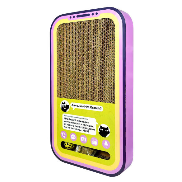 Когтеточка Mr.Kranch для кошек Кранчфон из картона с шариком и кошачьей мятой, 50*28*5см