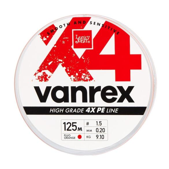 Плетёнка Lucky John Vanrex х4 BRAID Fluo Orange 125м 0.20мм