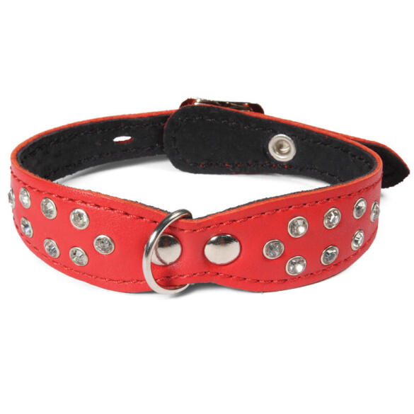 Ошейник-мини Gamma кожаный двойной фигурный со стразами, 12*270мм