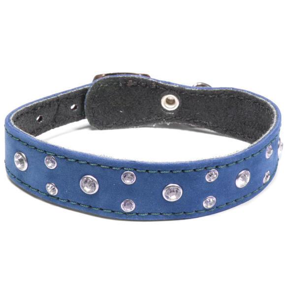 Ошейник-миди Gamma кожаный двойной с расширением и стразами, 14*315мм