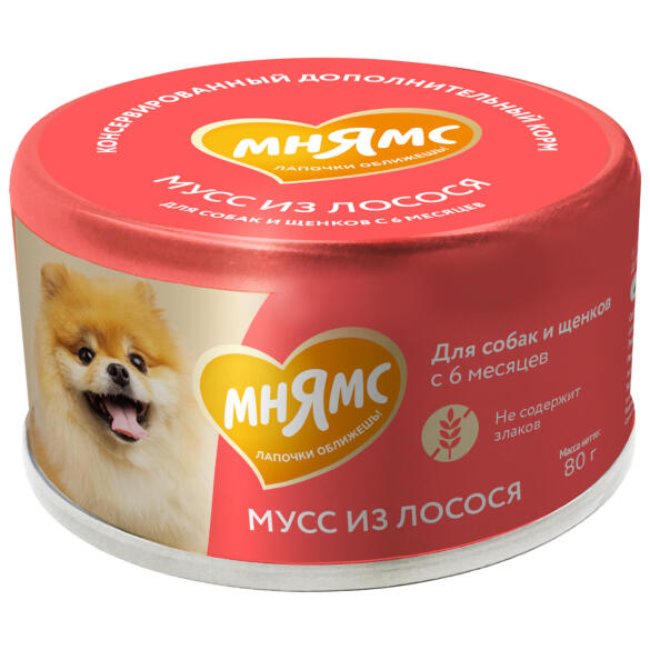 80г Влажный дополнительный корм Мнямс для собак и щенков старше 6 месяцев Мусс из Лосося