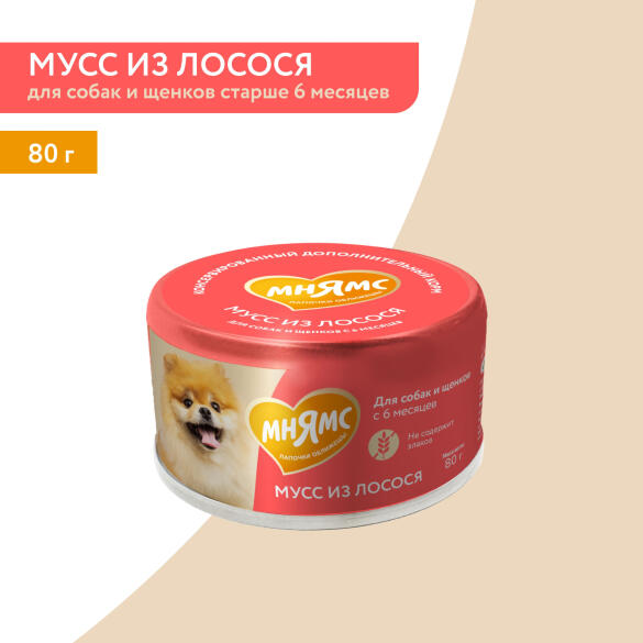 80г Влажный дополнительный корм Мнямс для собак и щенков старше 6 месяцев Мусс из Лосося