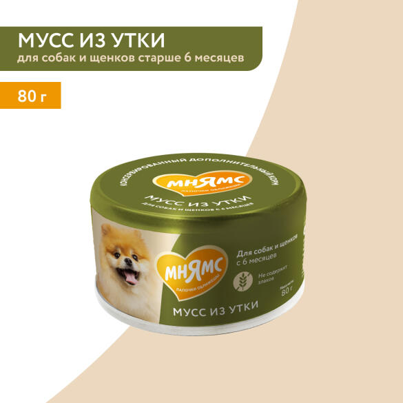 80г Влажный дополнительный корм Мнямс для собак и щенков старше 6 месяцев Мусс из Утки