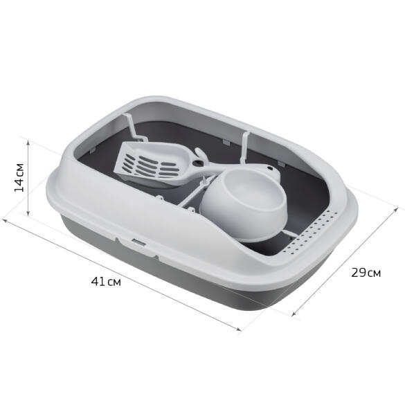 Лоток IDEA "ПЕРВЫЙ" для кошек с высоким бортом, совком и миской Капучино, 41*29см