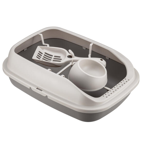 Лоток IDEA "ПЕРВЫЙ" для кошек с высоким бортом, совком и миской Капучино, 41*29см