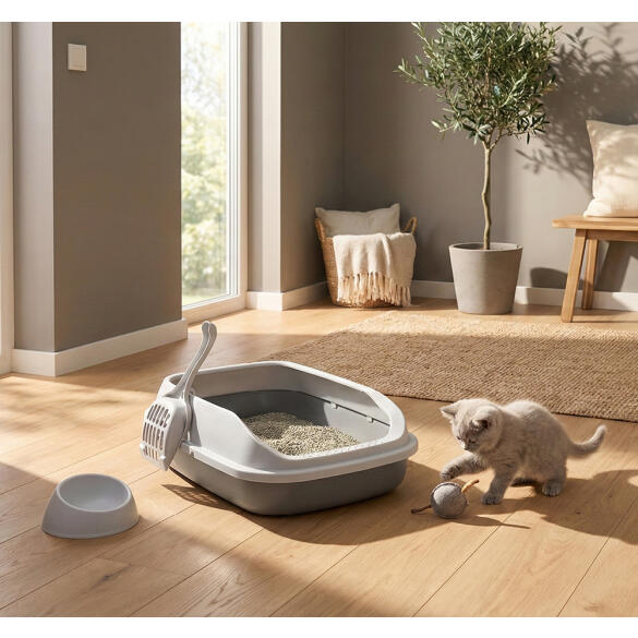 Лоток IDEA "ПЕРВЫЙ" для кошек с высоким бортом, совком и миской Капучино, 41*29см