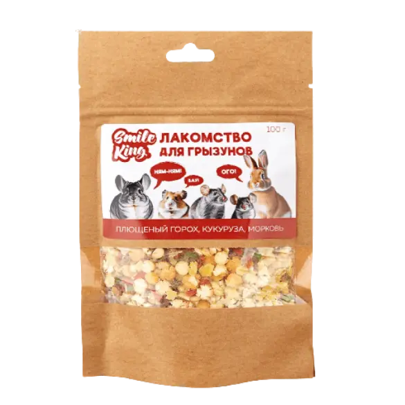 100г Лакомство Smile King для грызунов Плющеный горох, Кукуруза и Морковь