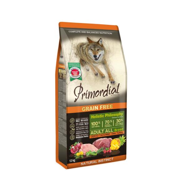 12кг Корм Primordial Dog Adult Deer & Turkey для взрослых собак всех пород с Олениной и индейкой
