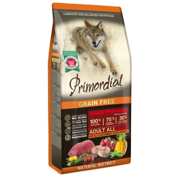 2кг Корм Primordial Dog Adult Buffalo & Mackerel беззерновой для взрослых собак всех пород с Буйволом и скумбрией