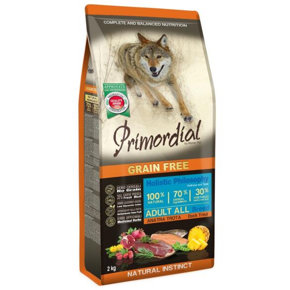 2кг Корм Primordial Dog Adult Trout & Duck беззерновой для взрослых собак всех пород с Форелью и уткой