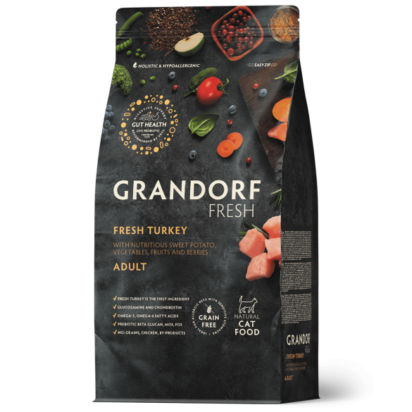2кг Корм GRANDORF CAT Fresh Turkey&Sweet Potato Adult беззерновой гипоаллергенный для взрослых кошек, Индейка с Бататом