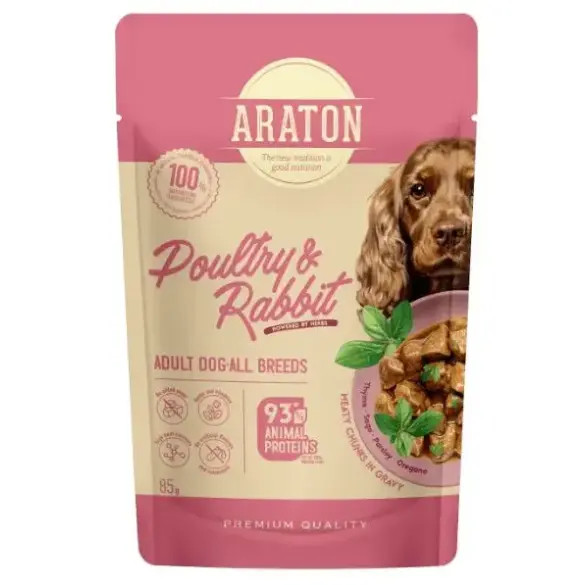 85г Влажный корм Nature's Protection ARATON Adult для собак всех пород с мясом Птицы и Кроликом кусочки в соусе