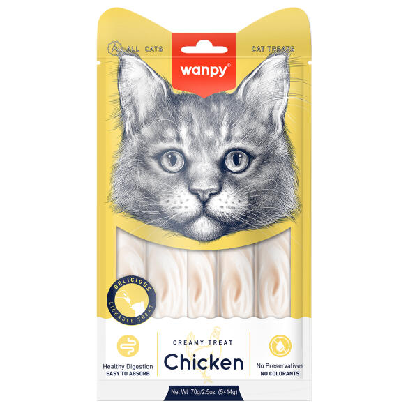 70г Лакомство Wanpy Cat для кошек нежное пюре из Курицы