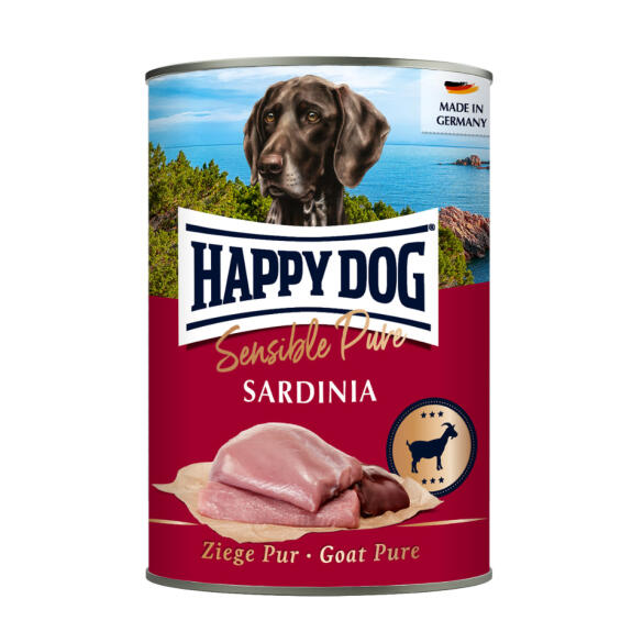 400г Консервы Happy Dog Sensible Pure Sardinia беззерновой для взрослых собак с пищевой непереносимостью из мяса Козы