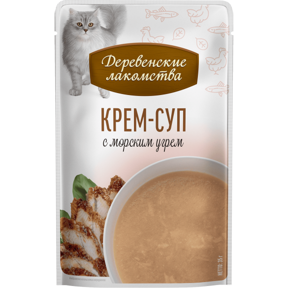 4*35г Лакомство "Деревенские лакомства" для кошек крем-суп из Морского угря